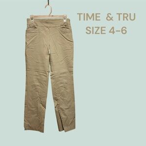 TIME AND TRU TAN PULL ON BOOT CUT PANTS IN SIZE 4-6, VERY GENTLY WORN